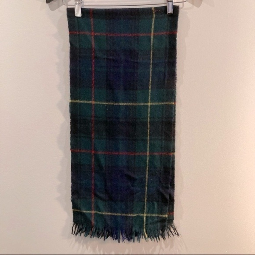 Easton Green and Navy Wool Plaid Scarf with Red Accent